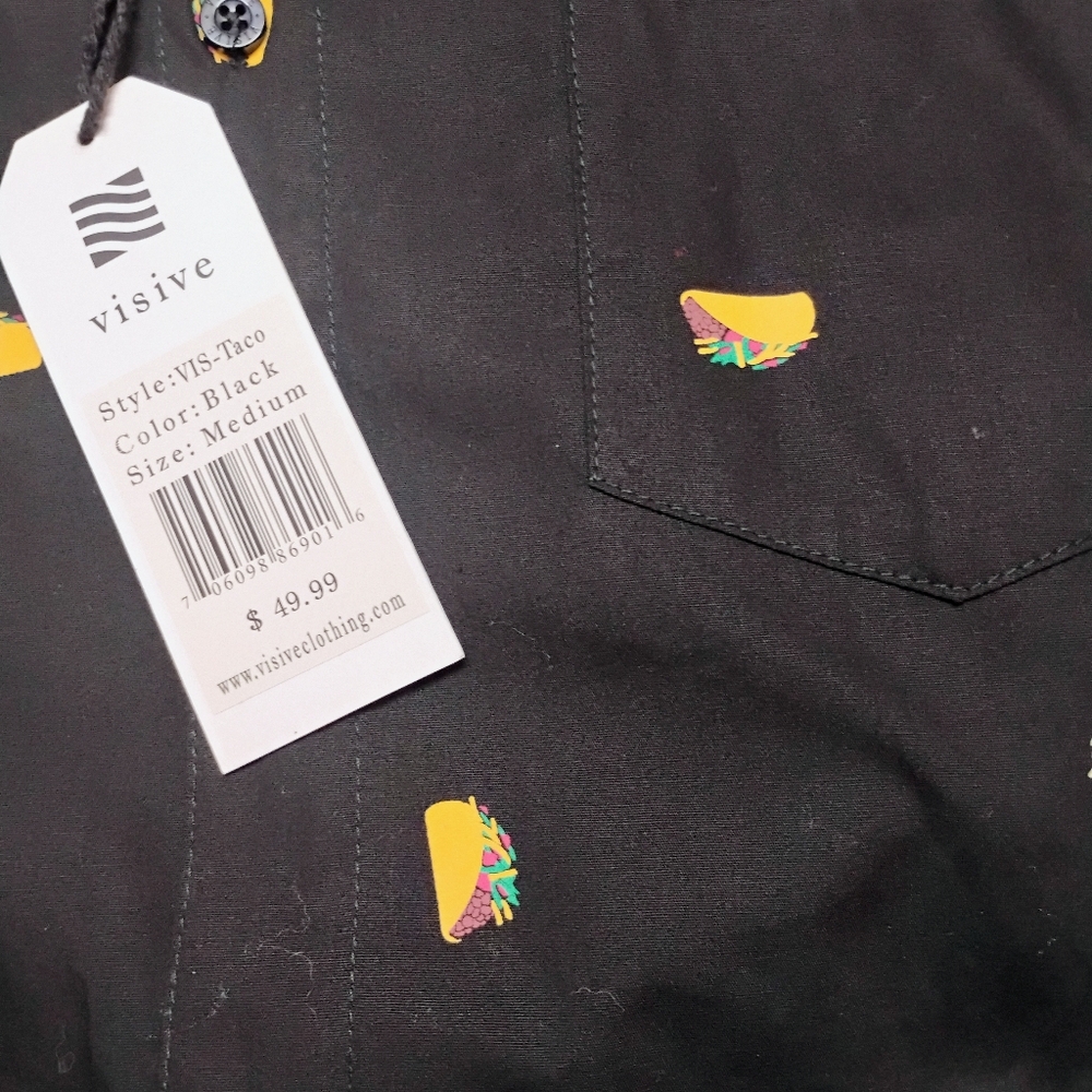 Visive Taco Print Short Sleeve Button Mens Medium AOP Novelty Unique Tacos NWT D - Picture 2 of 6